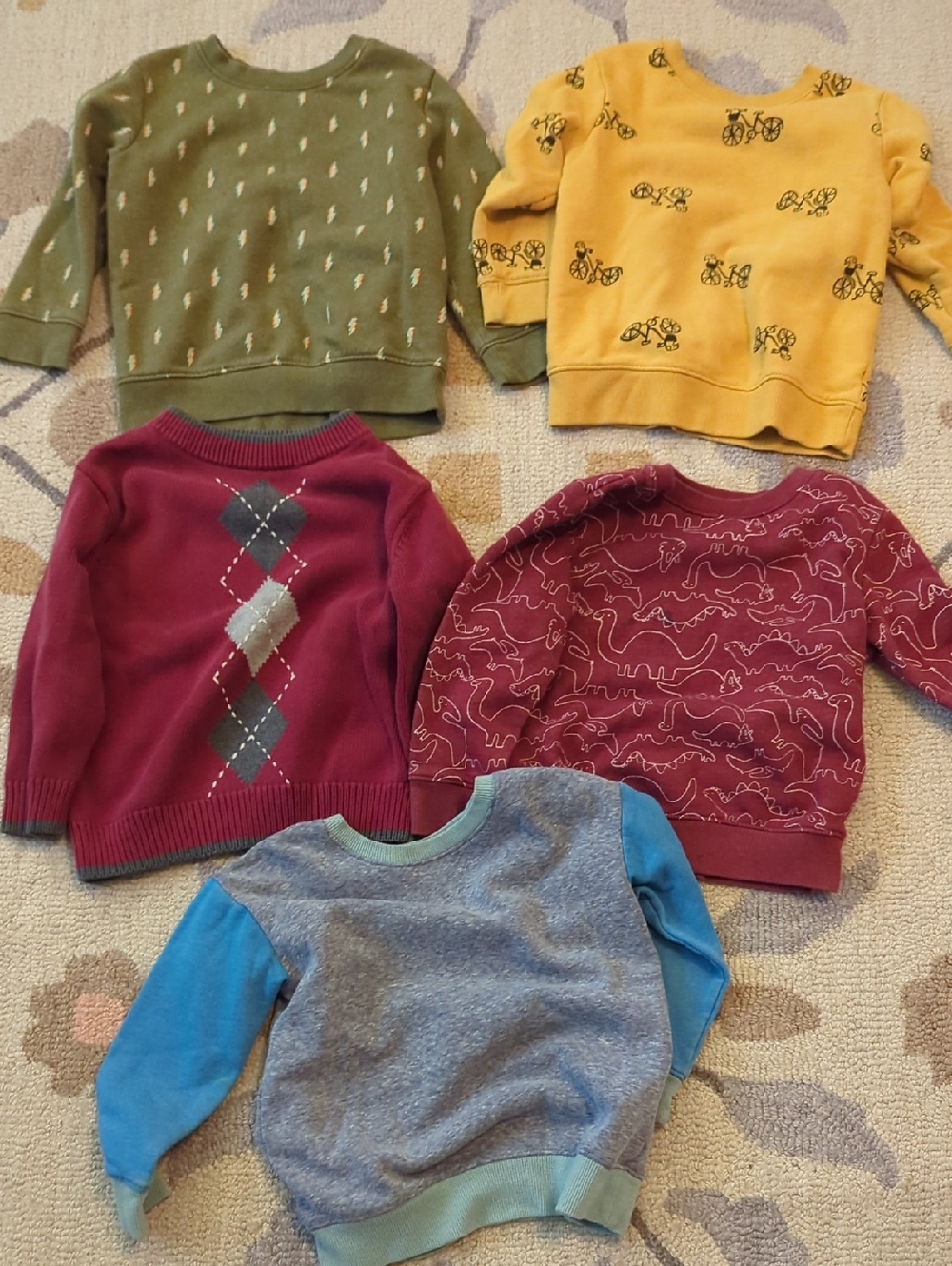 Kids Sweatshirt/Sweater Pack, Olive, Mustard, Burgund, Color Block, 3T